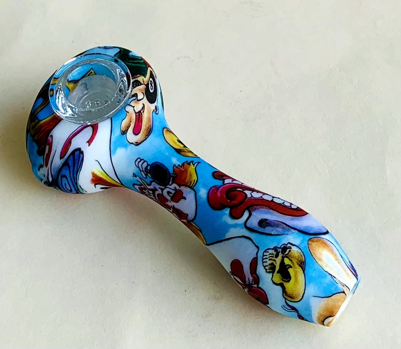 4.5 inch Silicone Tobacco Smoking Spoon Pipe with Glass Bowl