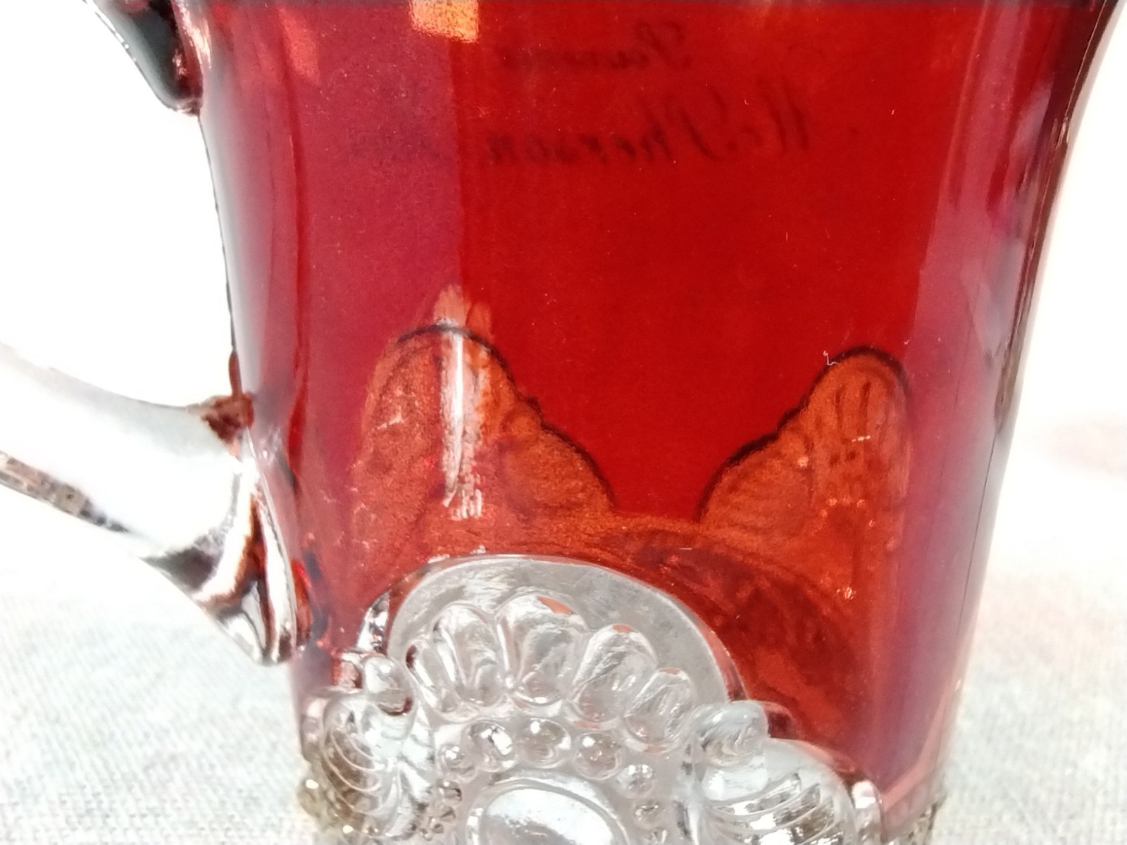 Antique Ruby Flash EAPG Pressed Glass Souvenir McPherson, Kansas Large Small Cup