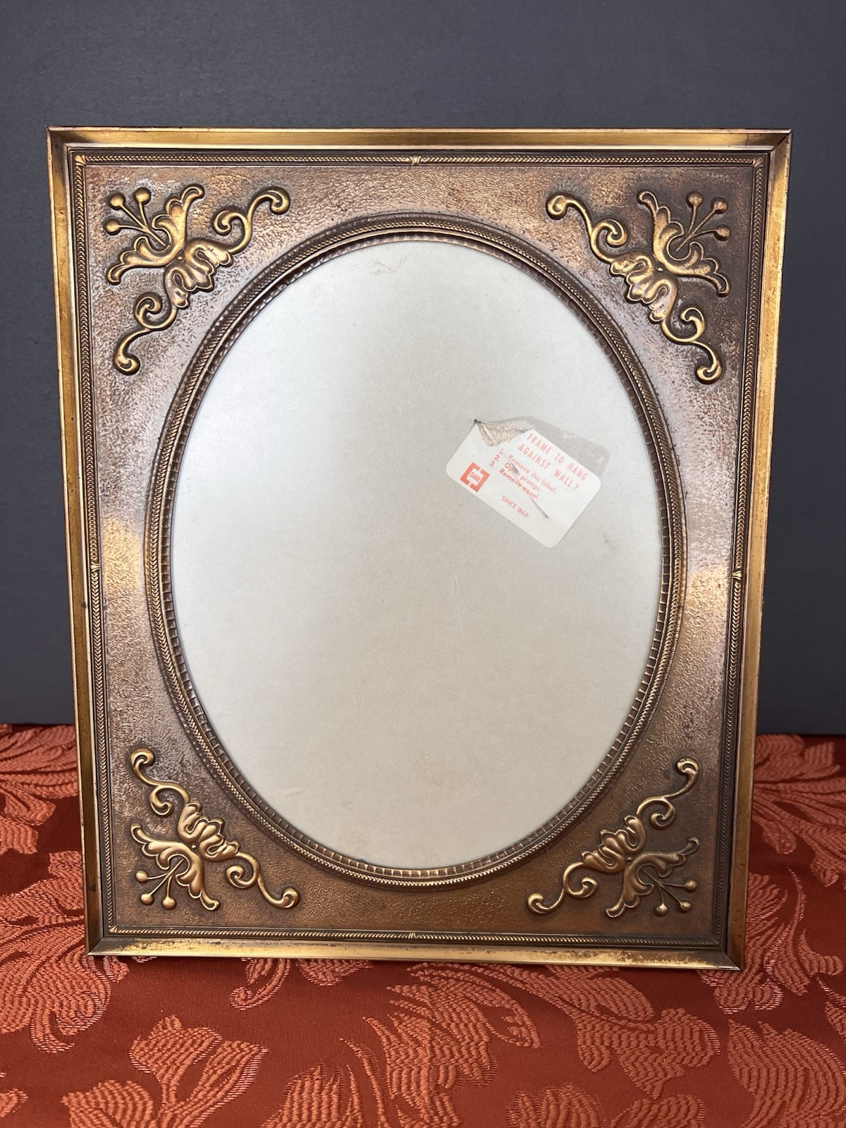Vintage CARR 10×12 Ornate Bronze Tone Metal Picture Frame Floral, Oval 7×9.25 IN