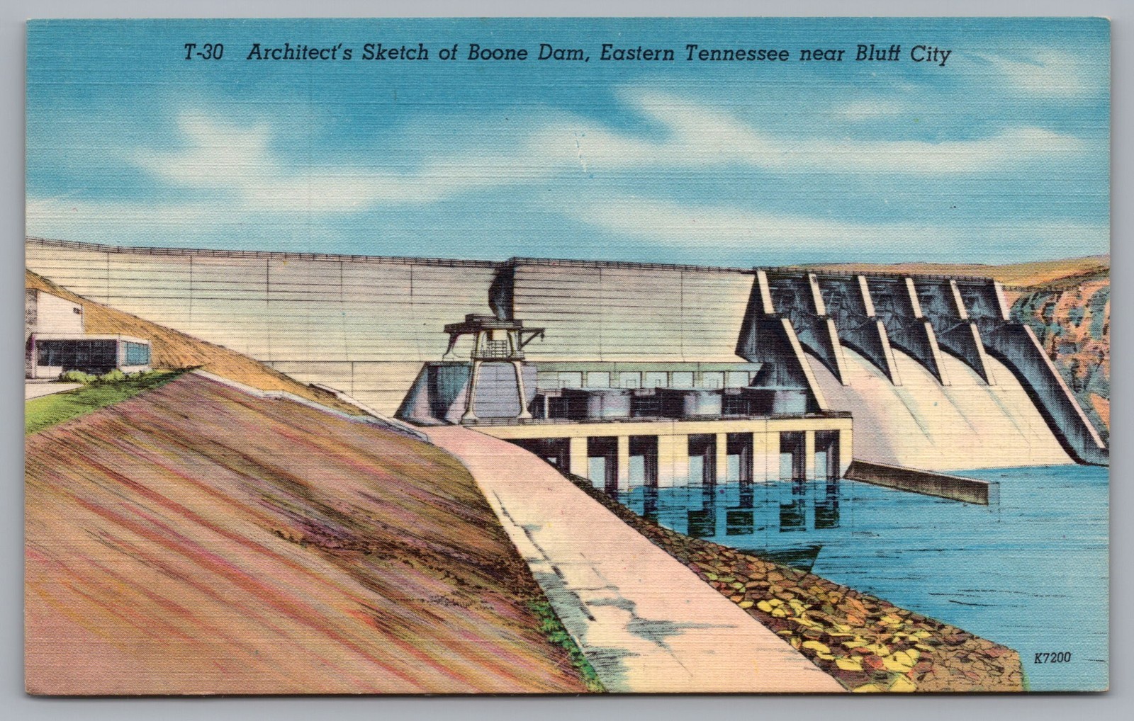 Architect’s Sketch Of Boone Dam Eastern TN Near Bluff City Postcard TS-322