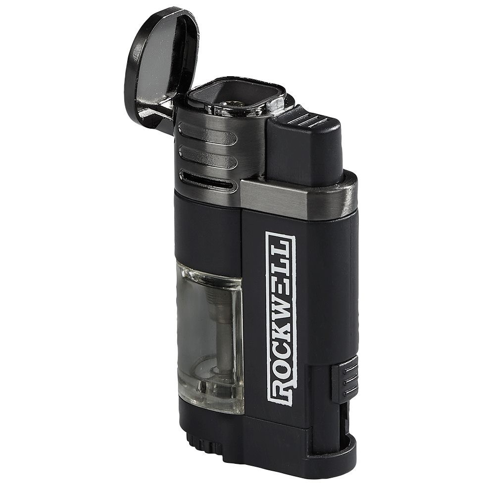 Rockwell Quad Jet Butane Torch Cigar Lighter with Punch – Gunmetal Black – New