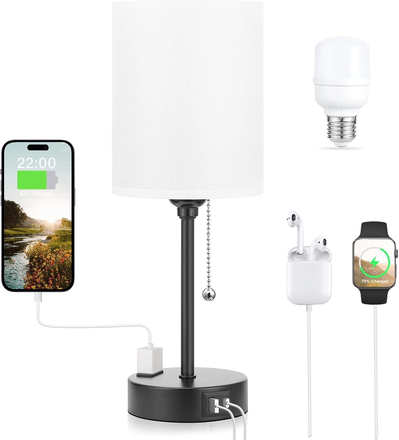 Small Bedside Table lamp for Bedroom – 3 Color Temperatures 14.6in, White
