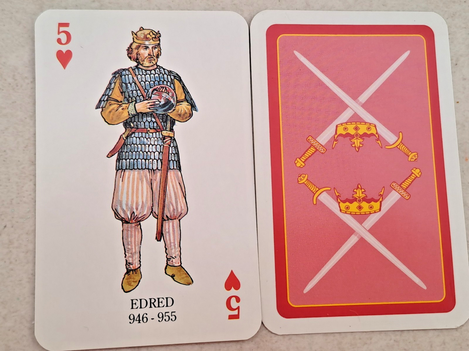 Kings & Queens EDRED 946-955 FIVE OF HEARTS Picture Playing Card Vintage mint