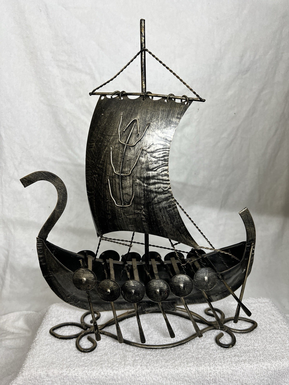 MID-CENTURY MODERN VIKING SHIP METAL MODEL MODERNIST NORSE LONGBOAT