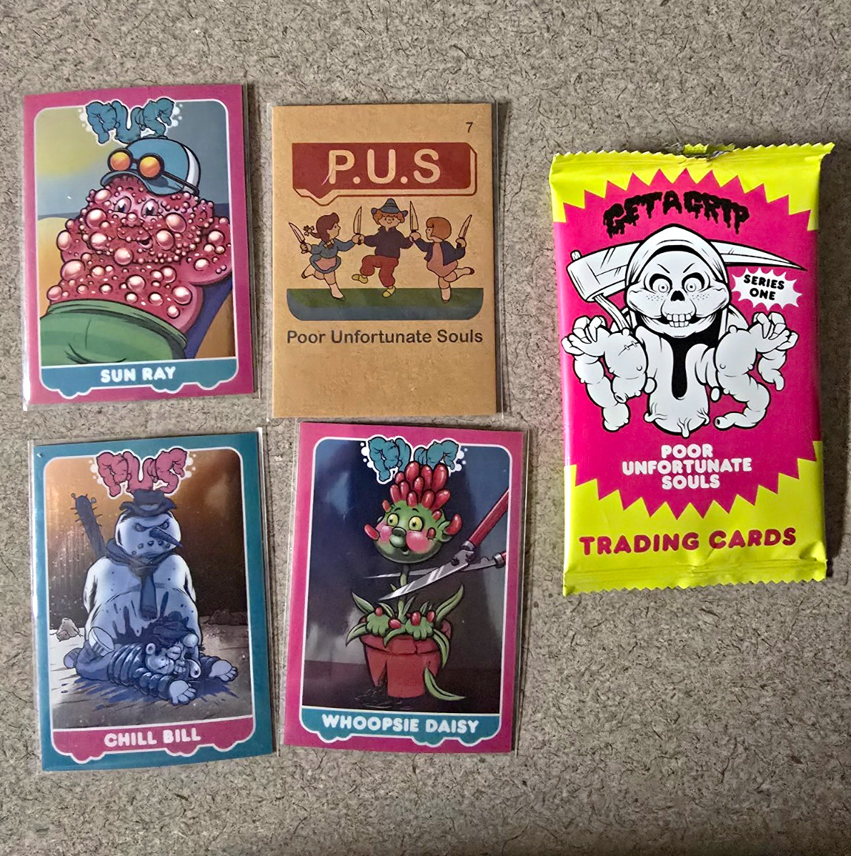 P.U.S Series 1 Poor Unfortunate Souls Trading Cards 3-Card Lot #7 w/ Wrapper
