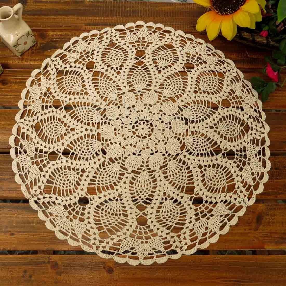 Table Placemats Crochet Doilies Lace Round Cotton Doily For Tables 20 Inch Beige