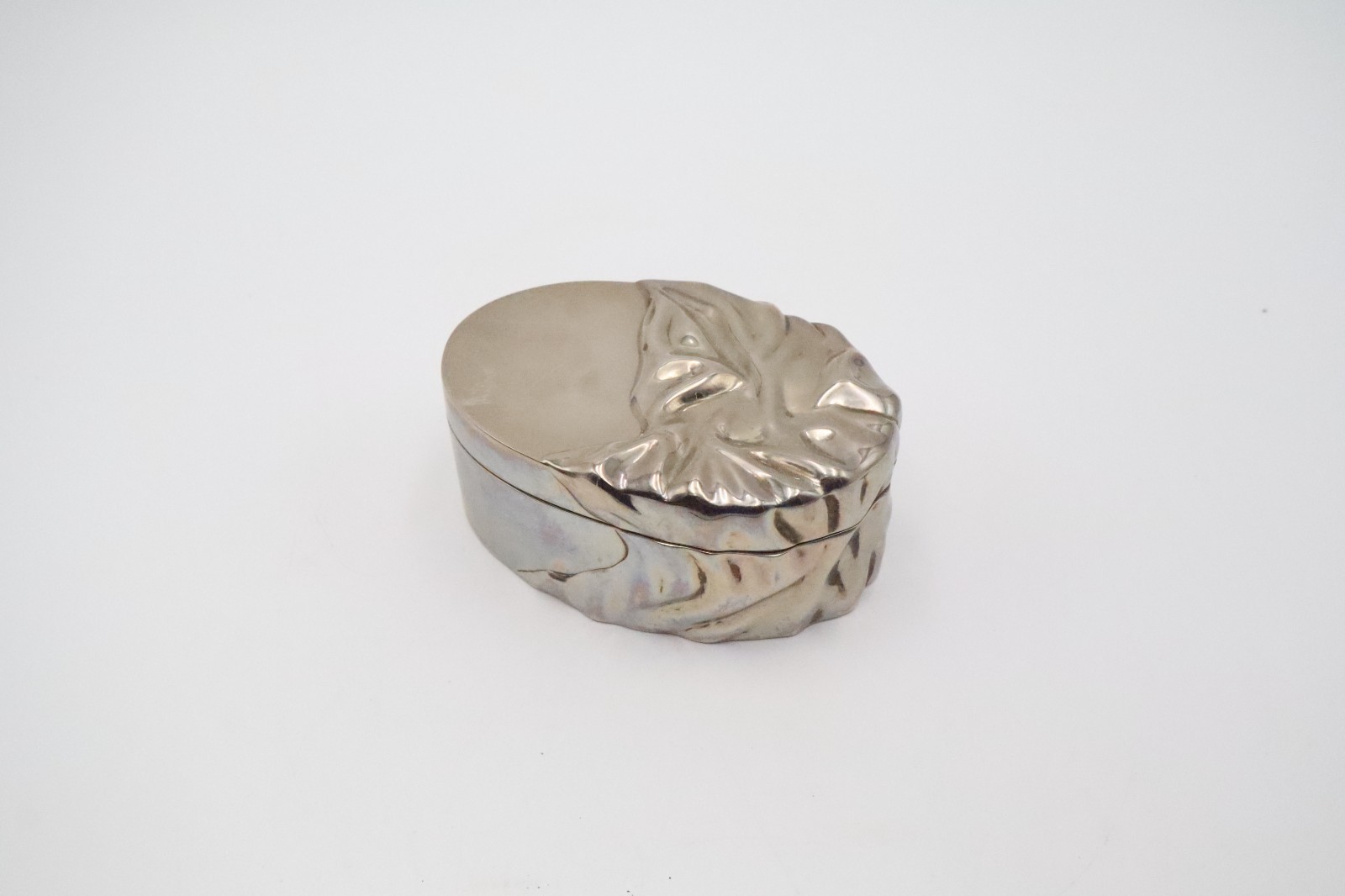 Godinger Silverplate Trinket Box 1989 Floral Leaf Art Nouveau Jewelry Case VTG