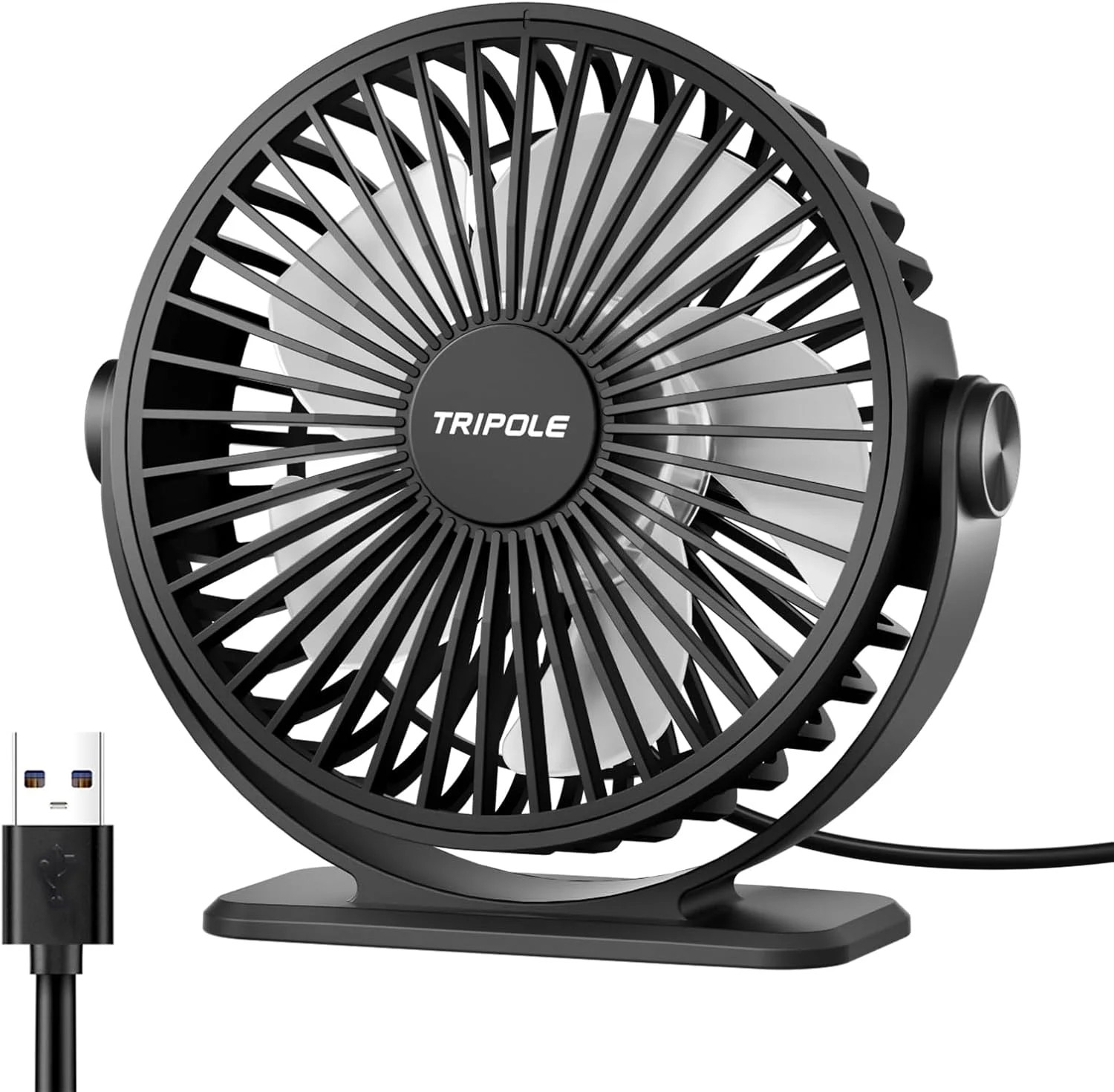 TriPole Desk Fan USB Powered Small Portable Fan, 3 Speeds Adjustable Strong Bree