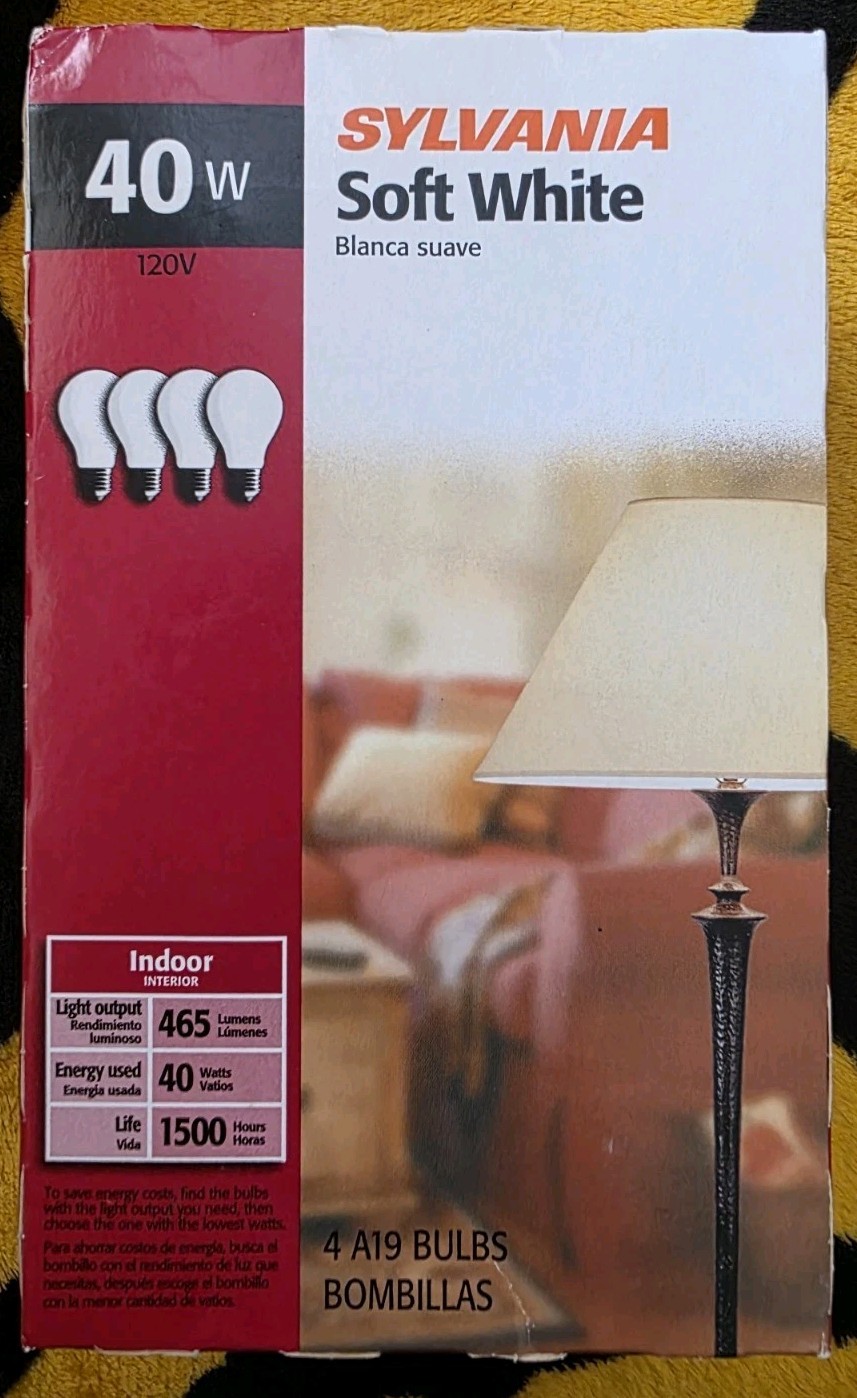 Sylvania 40W Soft White A19 Incandescent Bulbs 4-Pack NOS Made in USA