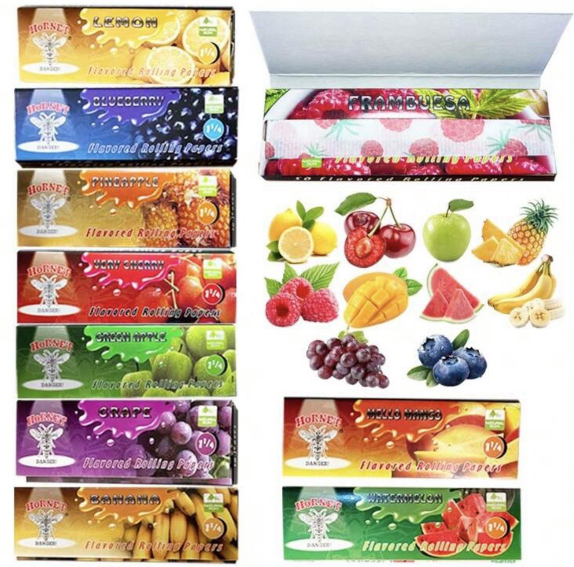 20 Packs HORNET 1 1/4 Size Fruit Flavors Cigarette Rolling Paper 78mm