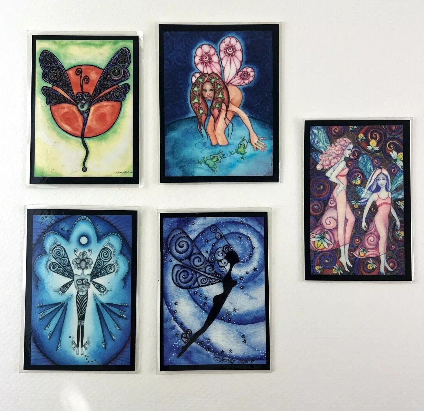 Fairy Magnets Fairycore Art Handmade Paper Craft Artisan Signed Boho Gift Set 5