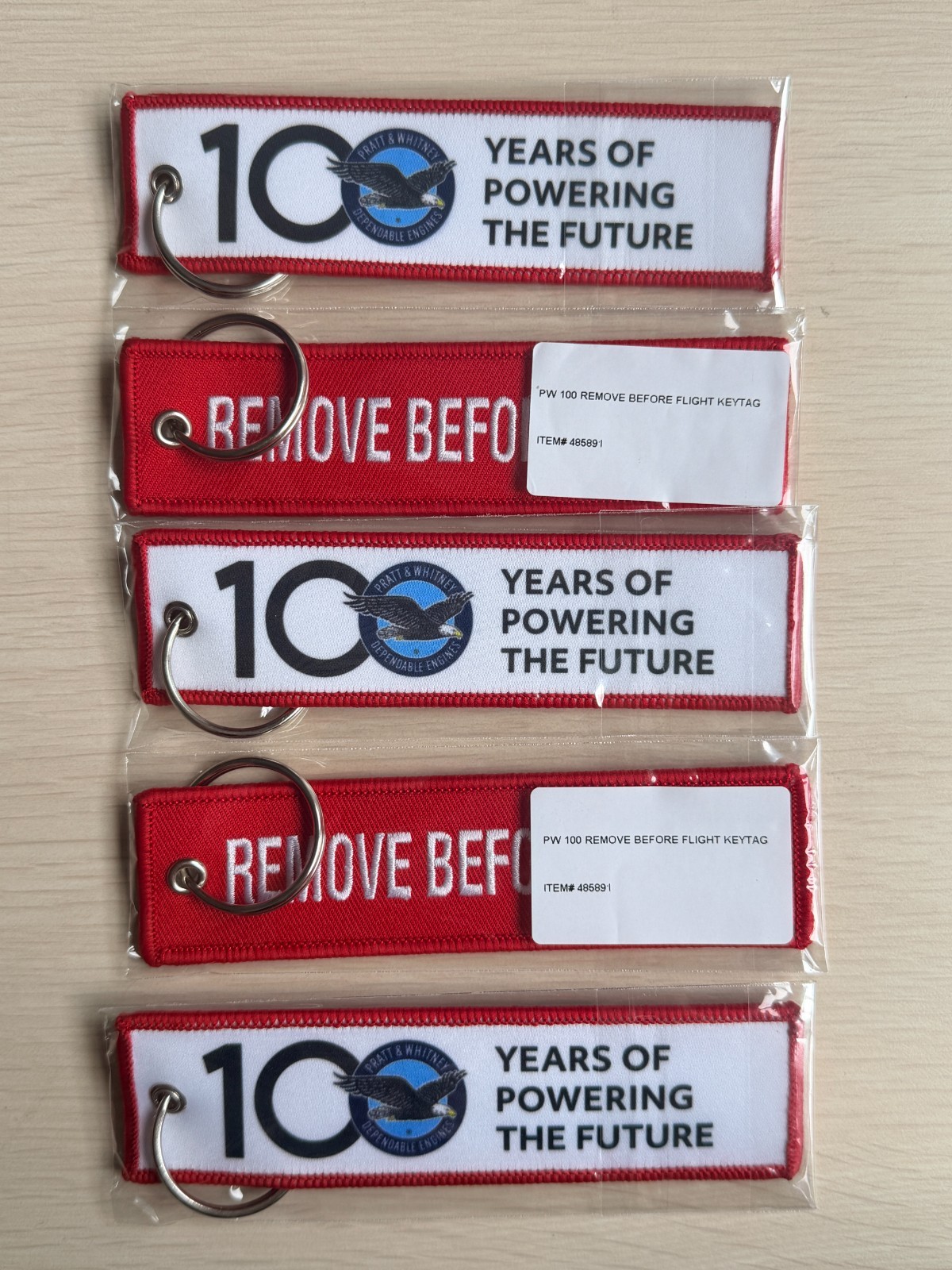 Lot of 5 Pratt & Whitney REMOVE BEFORE FLIGHT Keychain 100 Years Limited Edition
