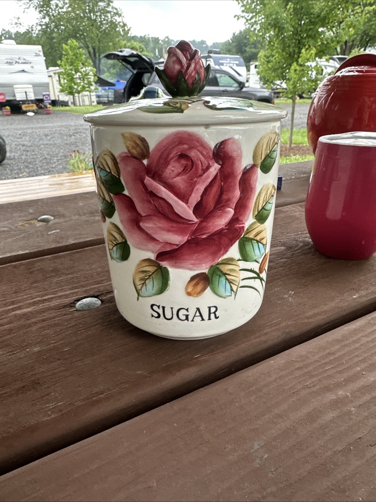 Vintage Lefton American Rose #946 Sugar Canister with Lid Hand Painted