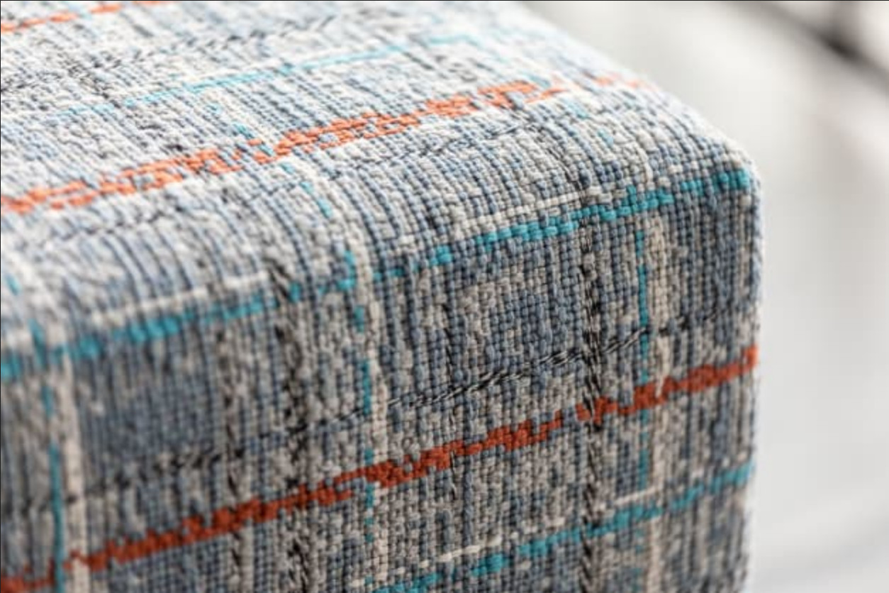 20.5 yd HBF Woven Memory Juniper Gray, Blue, & Orange Plaid Upholstery Fabric