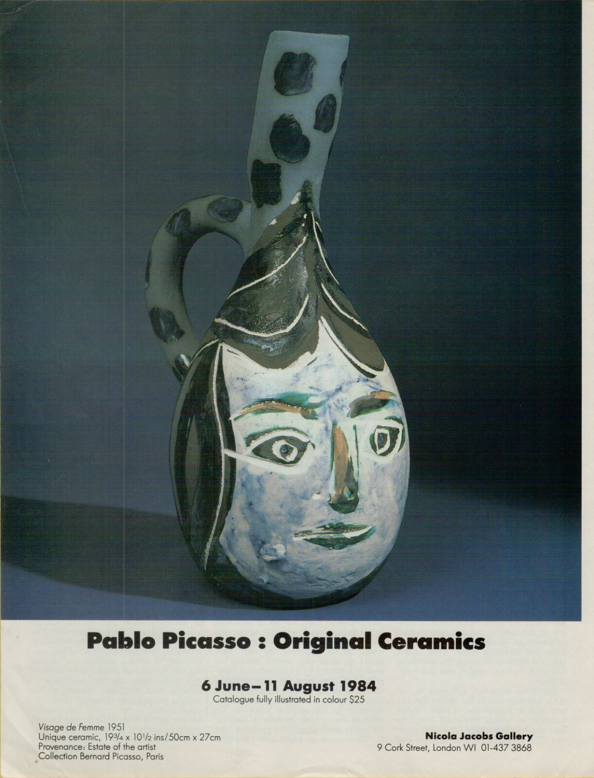 1984 Pablo Picasso Original Ceramics Visage de Femme 1951 Art Gallery Print Ad