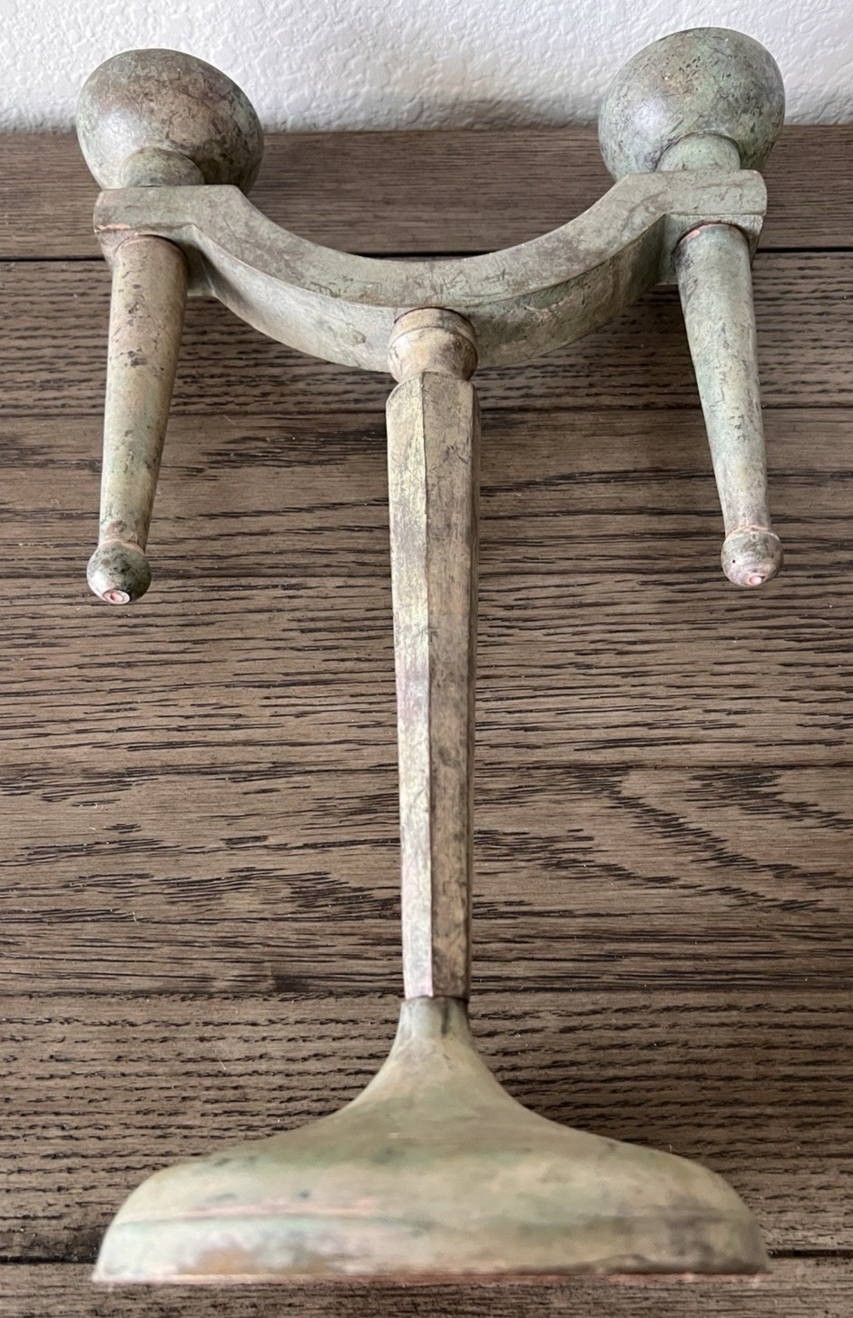Vintage Brutalist Verdigris Metal Double Taper Candle Holder Candelabra 14″