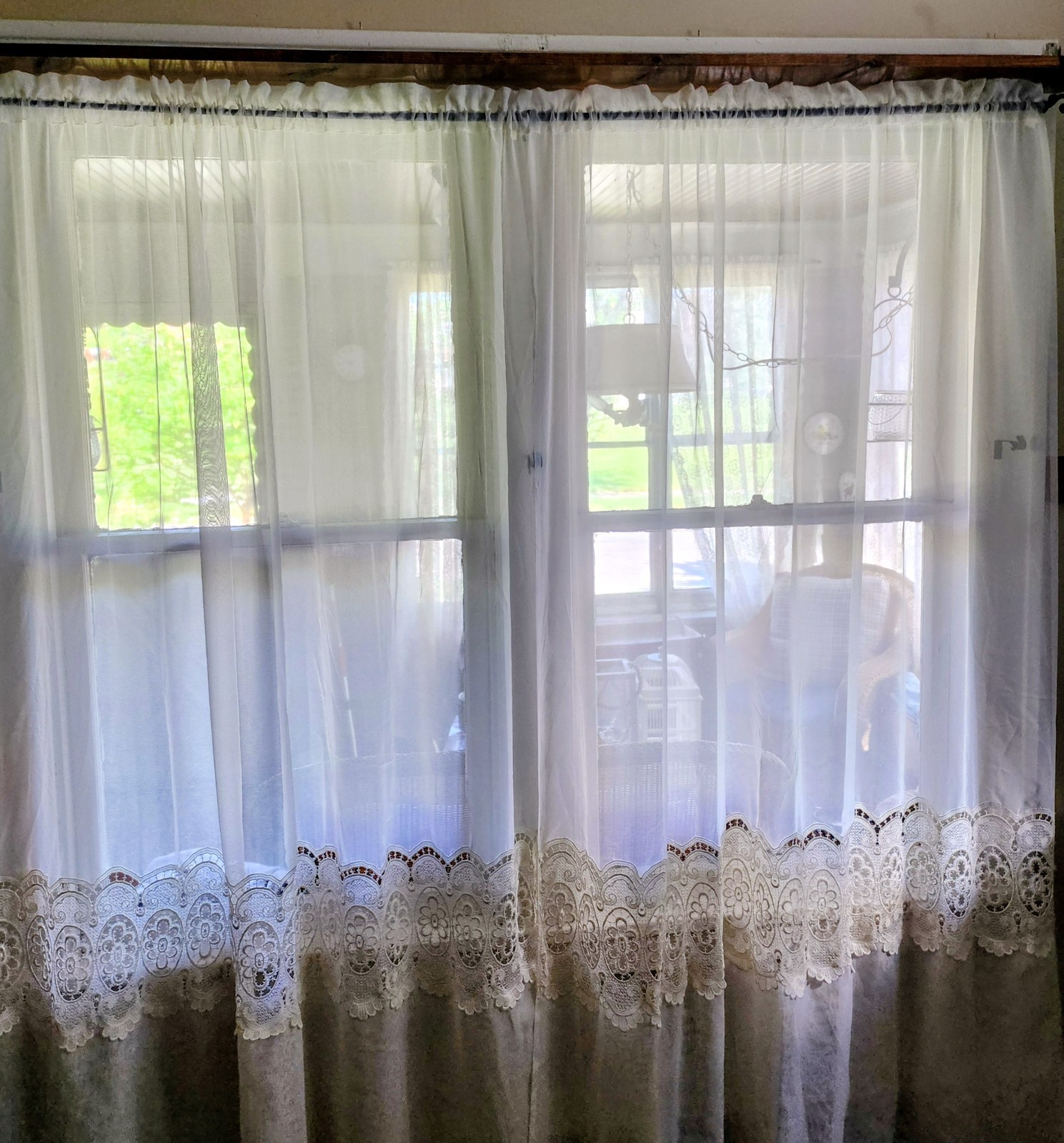 Vintage French Macrame Floral Lace Set Of 2 Sheers 56×83 & 2 Valances 12×56