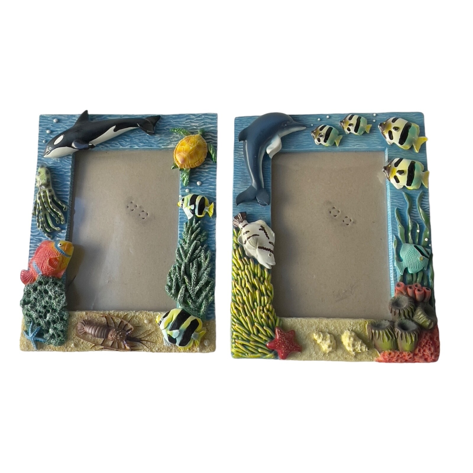 Beach Ocean Picture Frame Lot 3d Dolphin Whale 5×7 Fish Coral Nautical