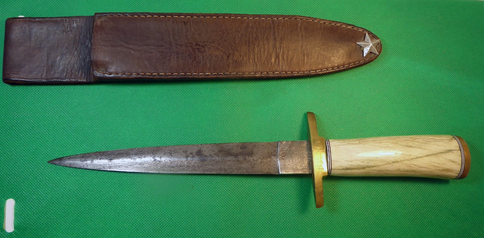 Custom Made Dagger Fighting Knife With Stag Handle 8 1/4 Inch Blade and Scabbard