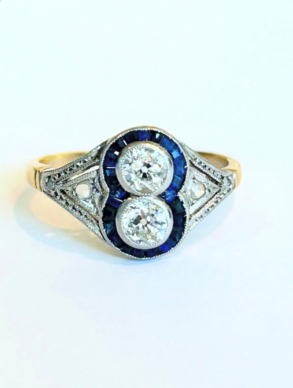 1.50 Ct. Art Deco Sapphire & Diamond Two Stone Engagement Ring 925 Silver
