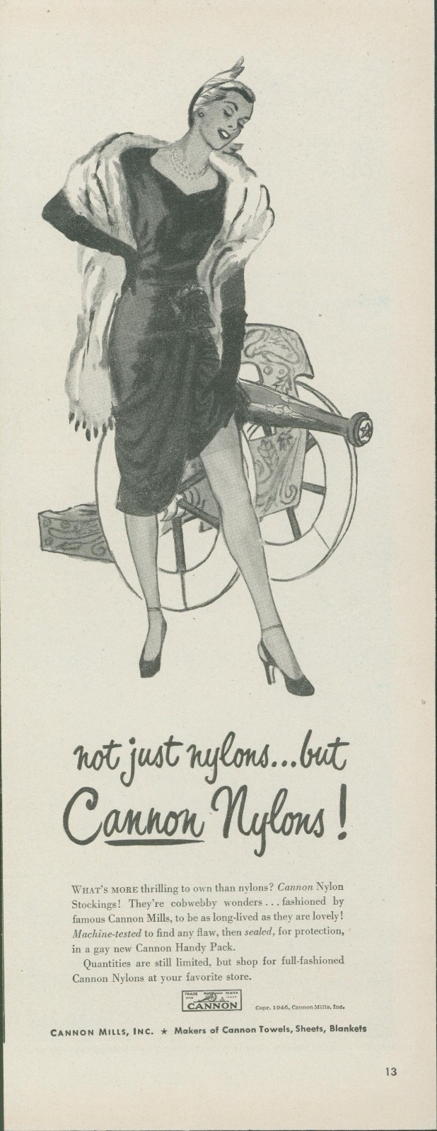 1946 Cannon Nylons Handy Pack Stylish Woman Wrap Heels Ad L43