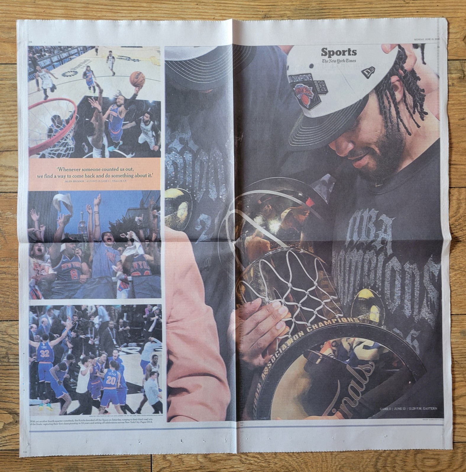 New York Times Newspaper June 15 2026 Collectible NY Knicks NBA Champions Game 5