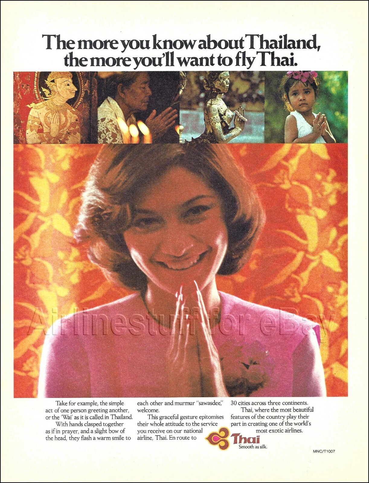 1980 THAI Airways INTERNATIONAL STEWARDESS ad airlines advert FLIGHT ATTENDANT