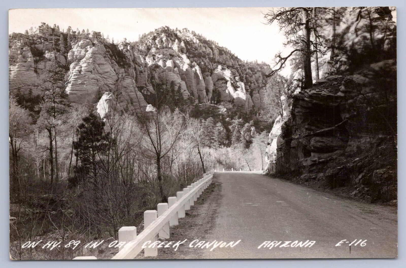 1940s Highway 89 in Oak Creek Canyon Arizona AZ Real Photo E-116 RPPC Postcard