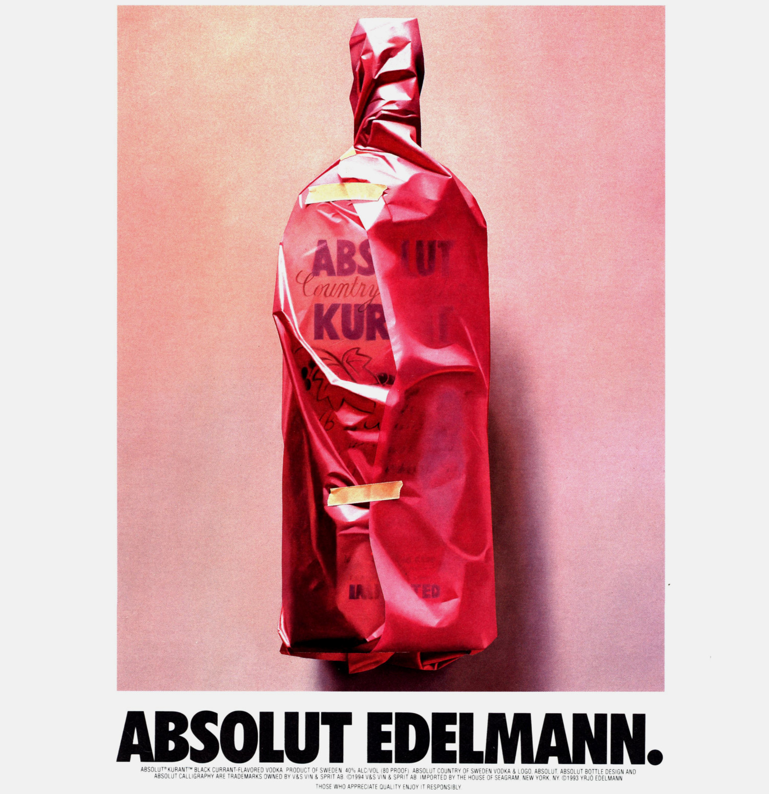 1994 ABSOLUT EDELMANN VRJO EMELMANN VODKA BOTTLE VINTAGE MAGAZINE PRINT AD