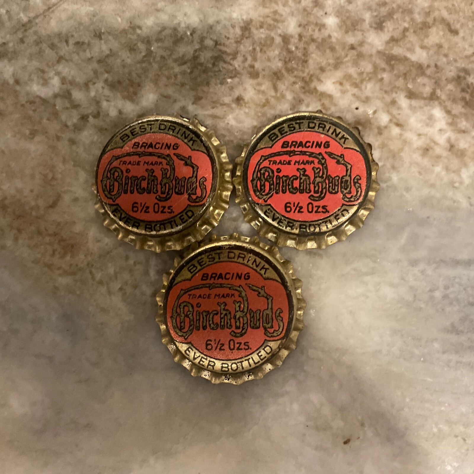 RARE ANTIQUE BIRCH BUDS CORK CROWN BOTTLE CAP 3 LOT EXCELENT COND 1920-1925