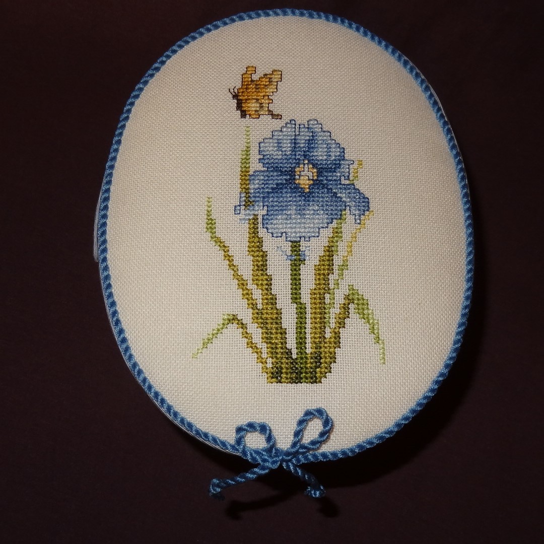New Oval Satin Trinket Box Butterfly Flowers Finished Cross Stitch Handmade 4″