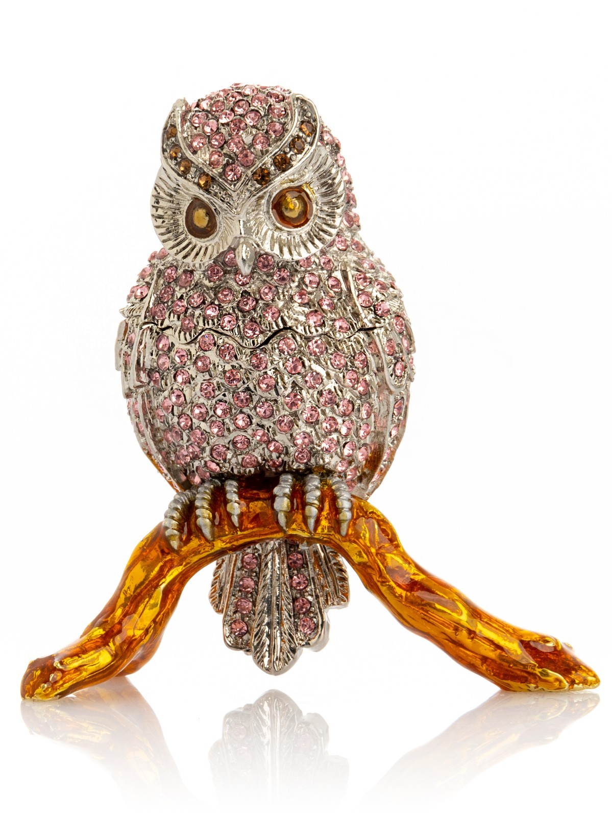 Keren Kopal Owl on a branch Trinket box Decorated with Austrian Crystals