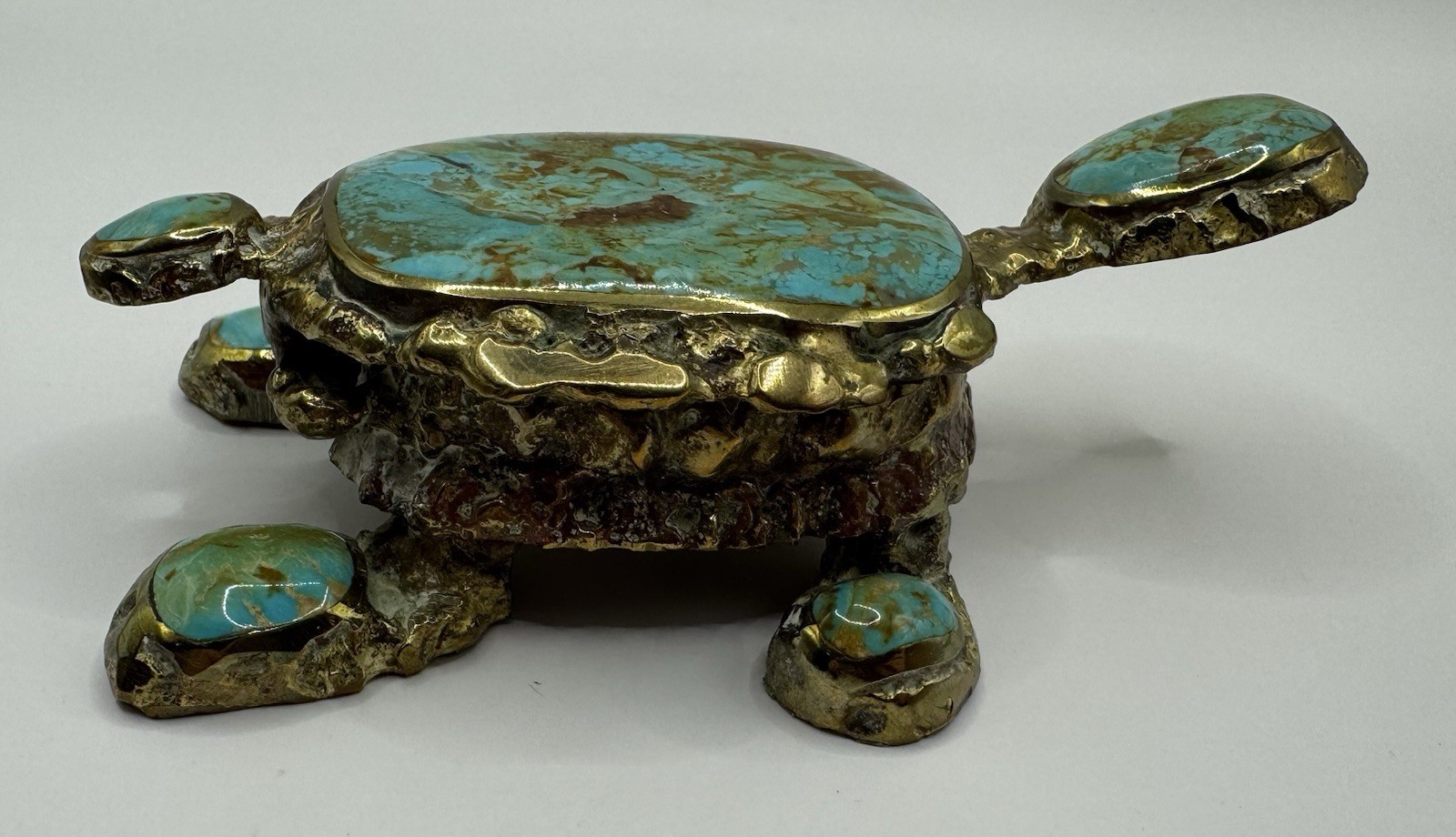 Jack Bryant Turquoise Turtle Sculpture Bronze Cast Southwestern Texas Artist