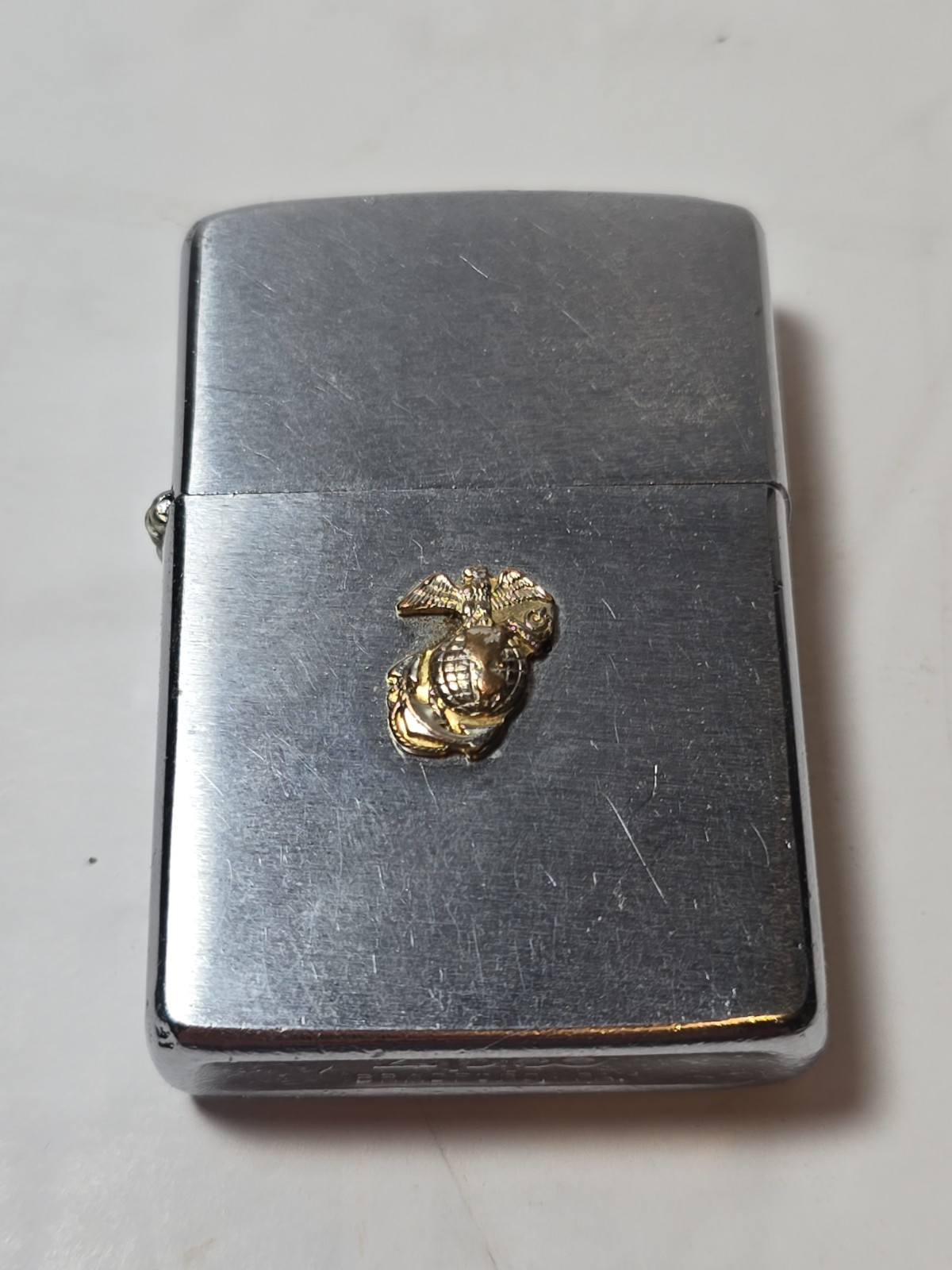 Vintage United States US Marine Corps Gold Tone Emblem Zippo Lighter Military