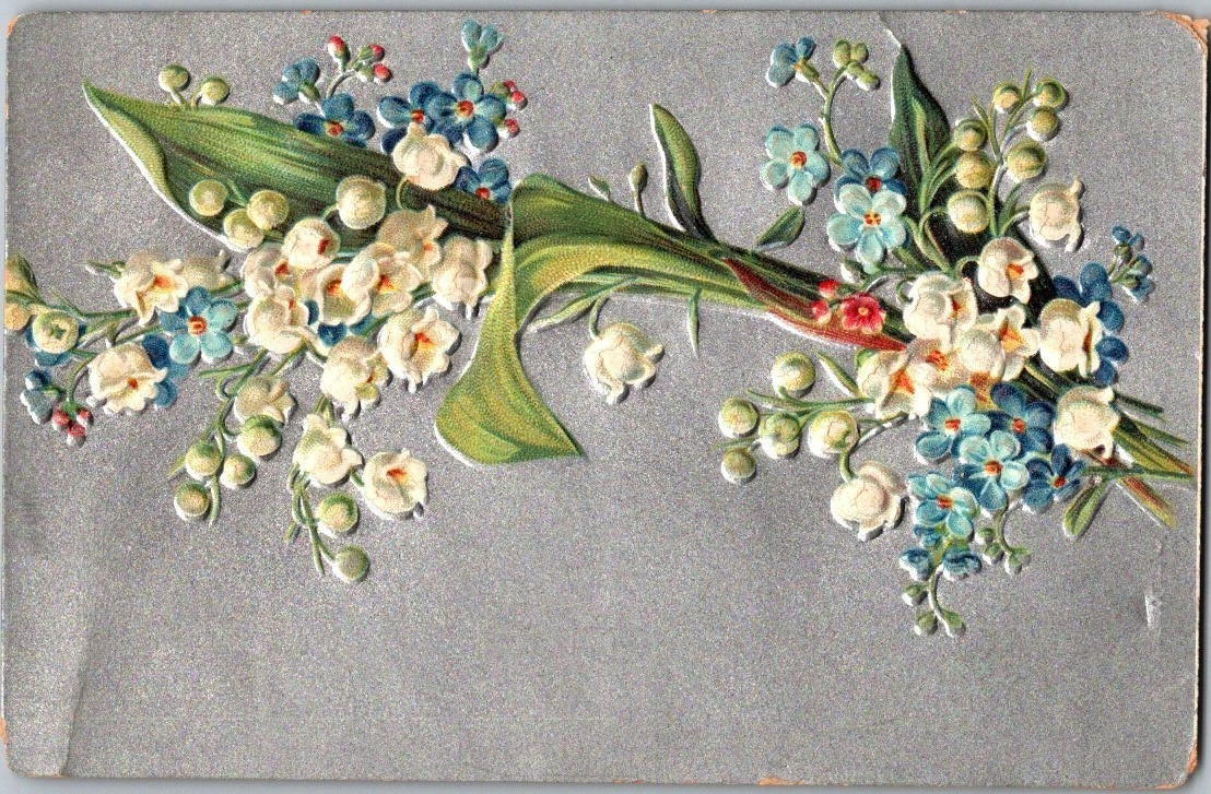 Vintage Victorian Postcard 1910 All Occasion – Lilies of the Valley on Silver