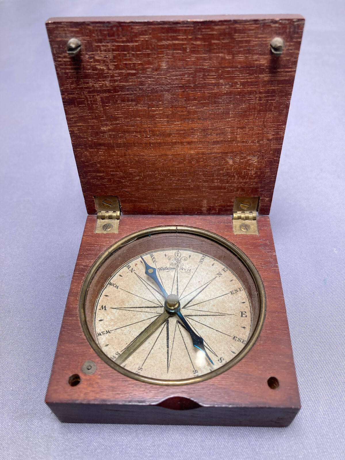 BEAUTIFUL PRE-CIVIL WAR WILLIAM WATKINS MAHOGANY BOX COMPASS – EXC CONDITION!!