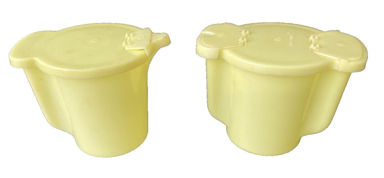VTG Tupperware Yellow Creamer & Sugar Bowl Set w/Flip Top Lids~No. 577 + 574