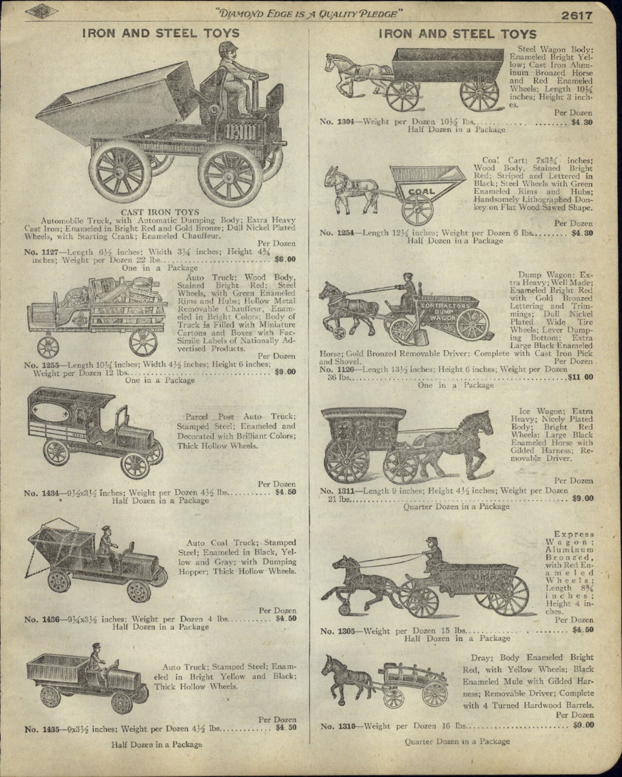 1918 PAPER AD Cast Iron Steel Toy Auto Truck Dump Wagon Enameled Wood Serpentine