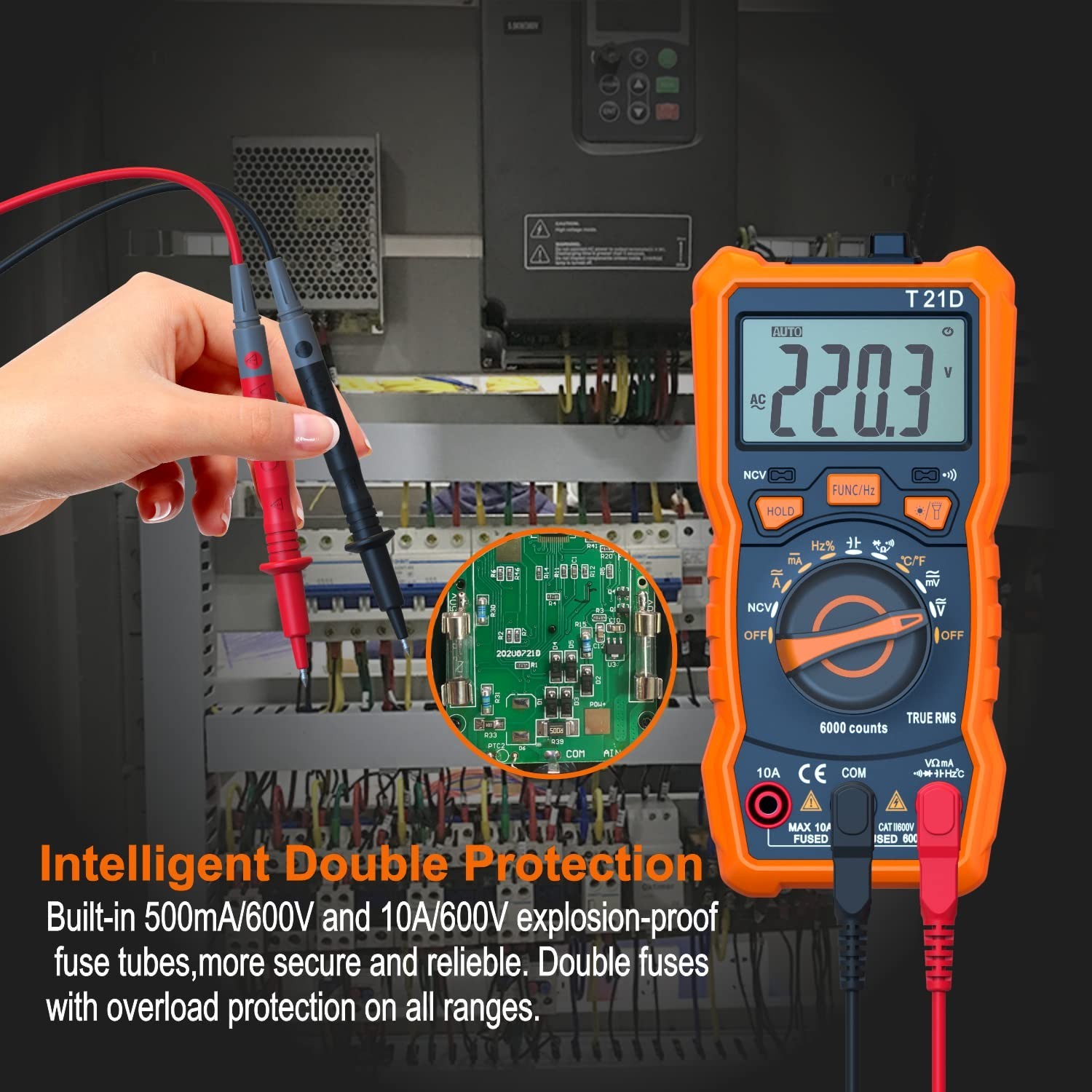 Auto-Ranging Digital Multimeter, TRMS 6000 Counts AC DC Voltmeter Ohm Volt Amp M