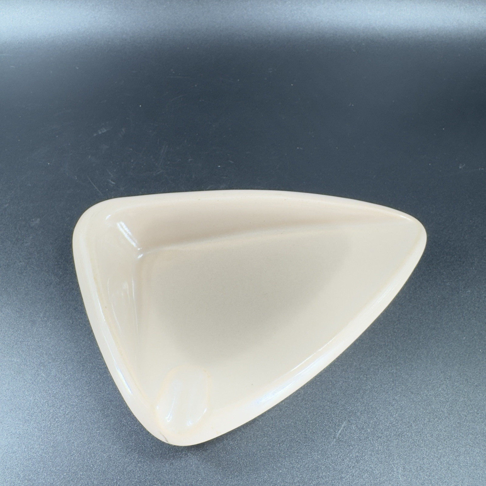 Vintage American Standard Tan Glazed Triangle Ashtray Dish Houseware Marked VTG