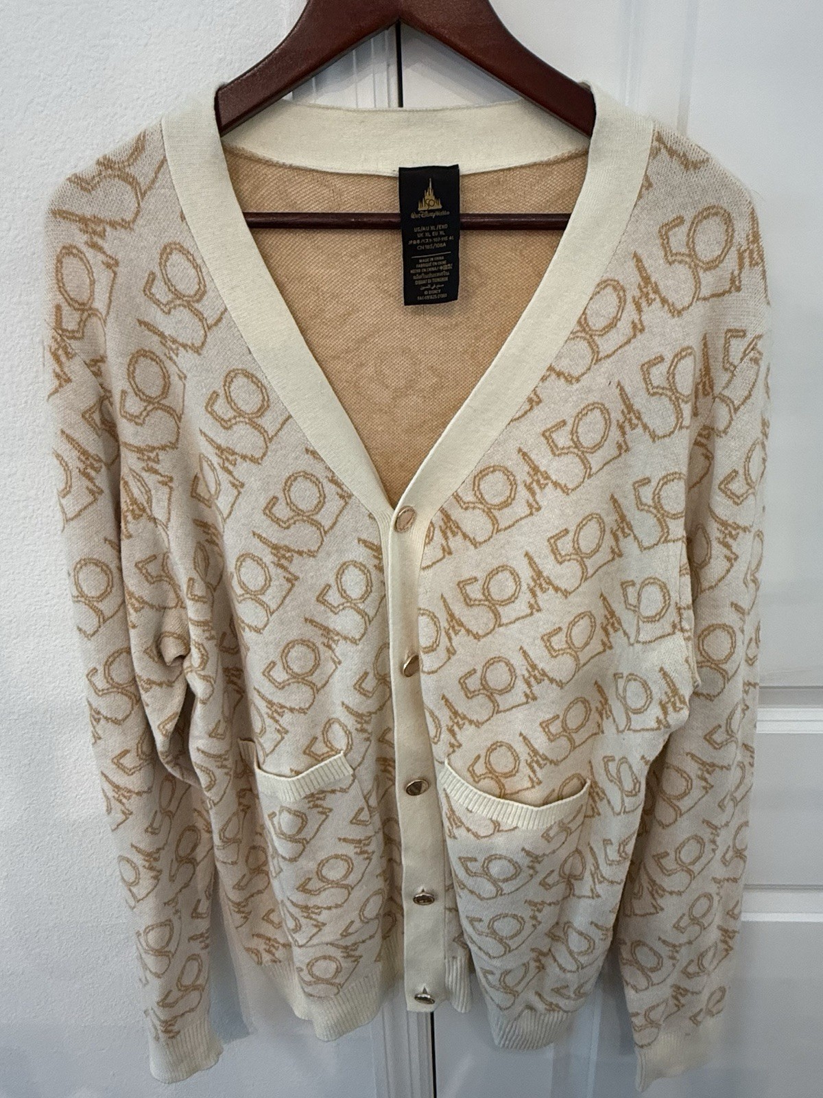 NEW Walt Disney World Sweater Adult XL Beige Gold Cardigan 50th Anniversary NWOT