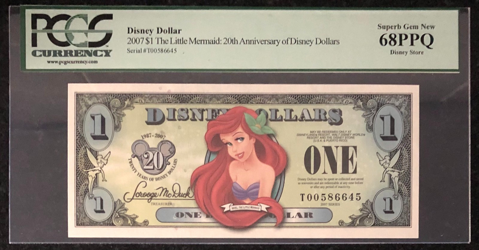 *TOP POP* 2007 T $1 Disney Dollar Ariel DIS131 PCGS 68PPQ T00586645 Disney Store