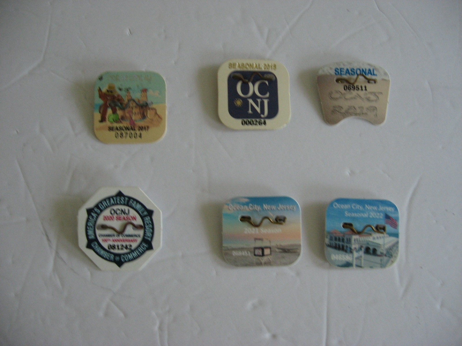 Ocean City NJ Vintage Seasonal Beach Tags 2017 through 2022 LOT OF 6 tags