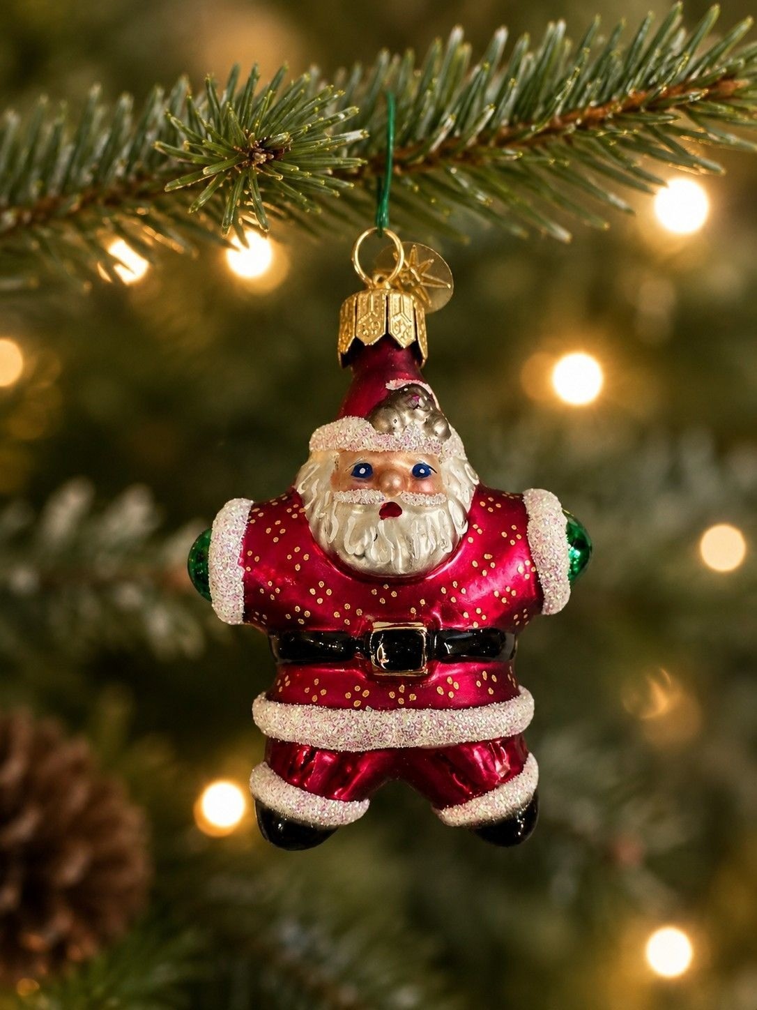 Christopher Radko Noble Gems Santa Glass Christmas Ornament 4″ Red Glitter