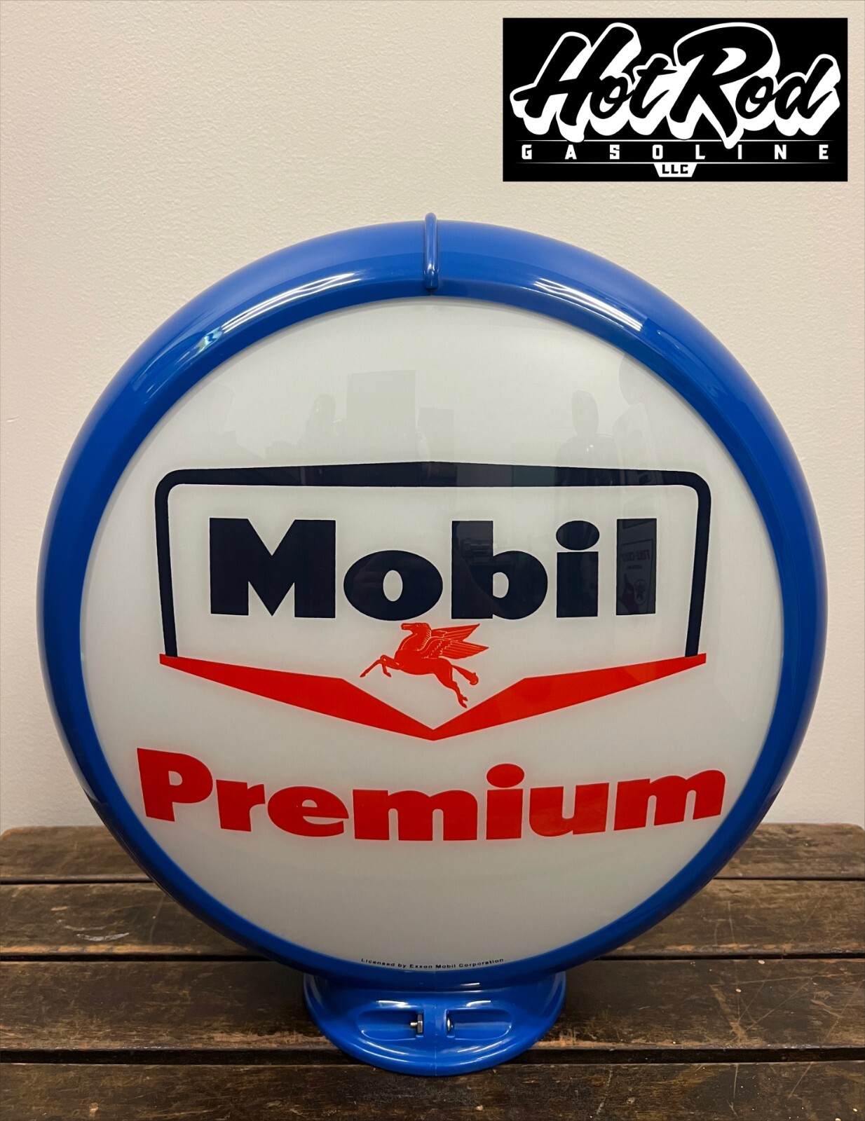 MOBIL PREMIUM Reproduction 13.5″ Gas Pump Globe – (Blue Body)