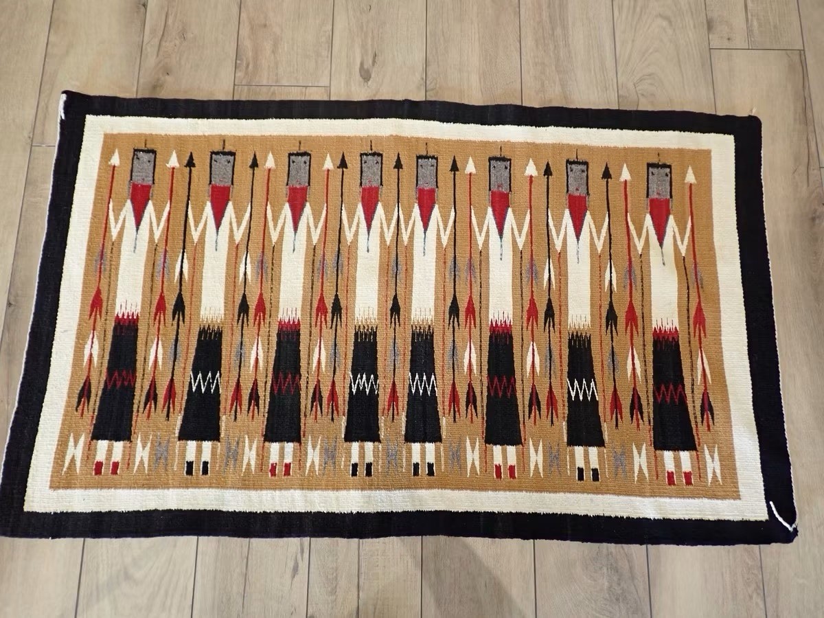 Vintage Native American Navajo Yei Rug Hand Woven Wool Textile Weaving 33×56