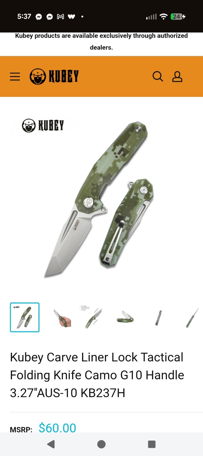 Kubey Carve Liner Lock Tactical Knife Camo G10 Handle 3.27”AUS-10 KB237H