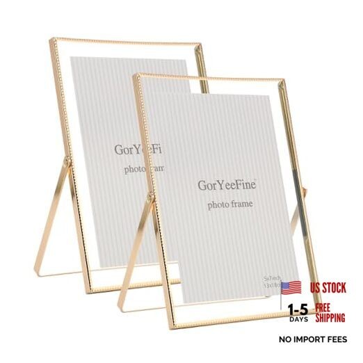 Gold 5×7” Floating Frame Set of 2, For Photo Sizes (3.5 x5”, 4x 6” up to