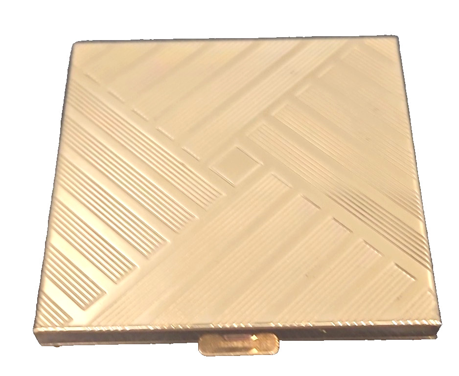 Vintage Golden Geometric Volupte Makeup Powder Compact Mirror Puff