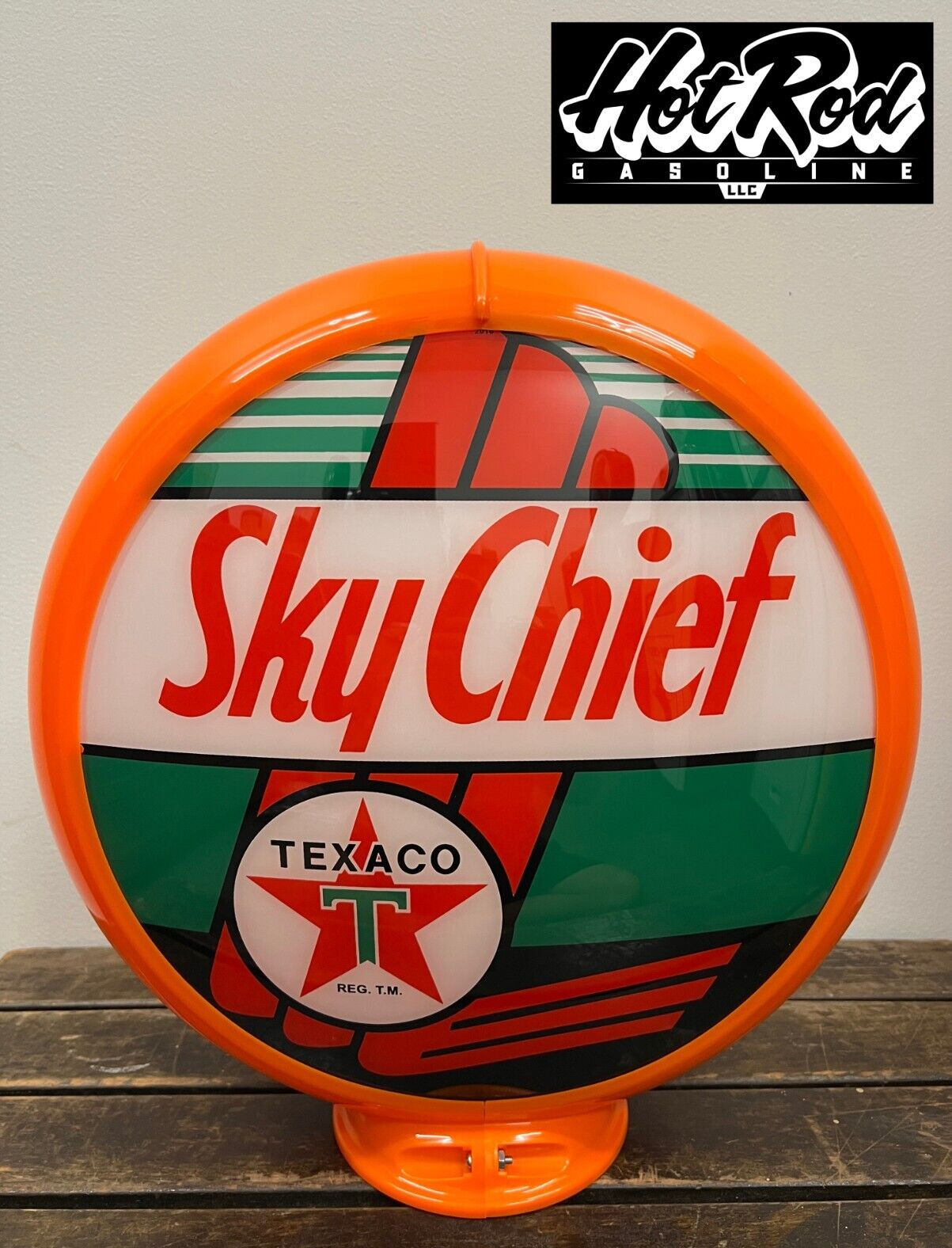 TEXACO SKY CHIEF Reproduction 13.5″ Gas Pump Globe – (Orange Body)